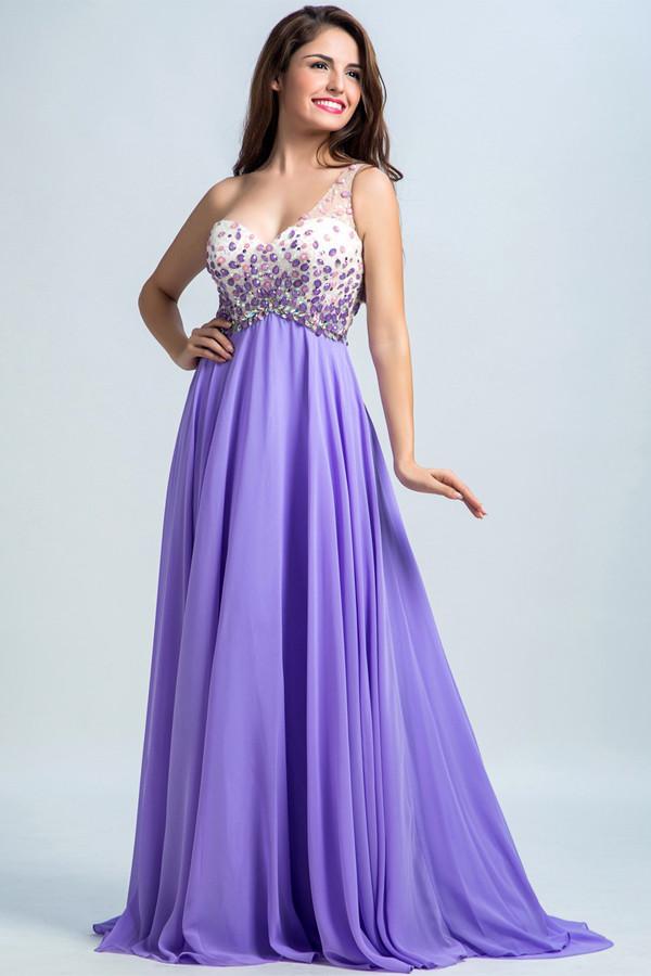 One-Shoulder Chiffon Prom Dresses Homecoming Dress with Beading ED38