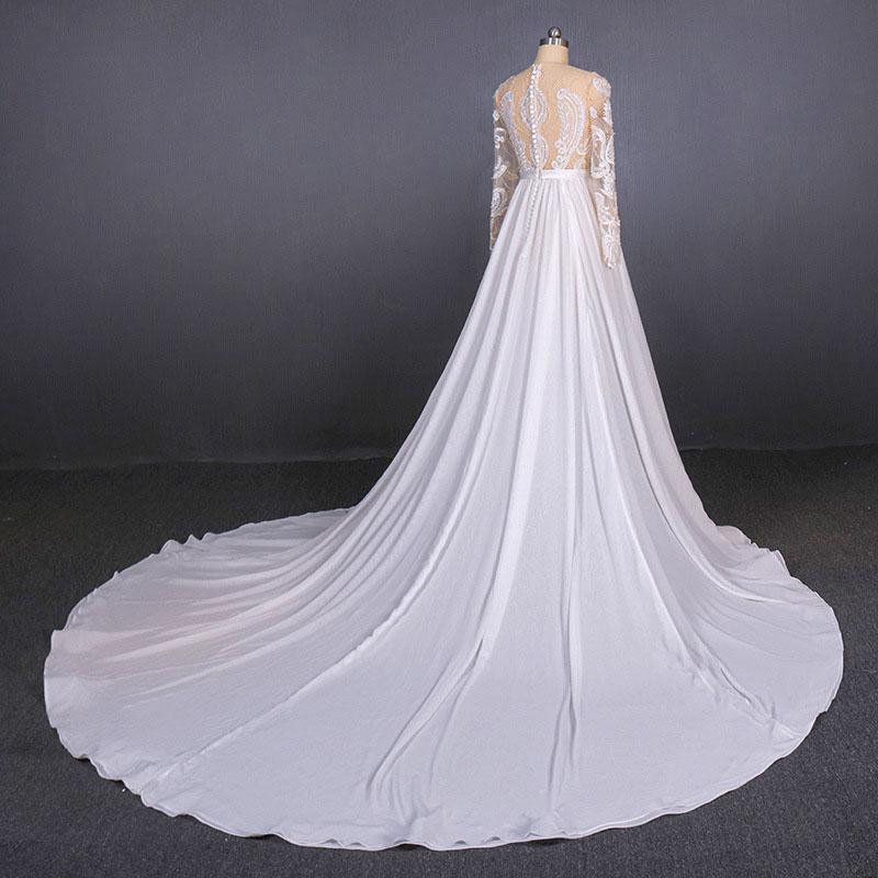 White Long Sleeves Chiffon Wedding Dress with Appliques, Gorgeous Long Bridal Dress N2354