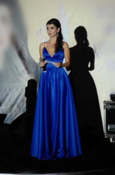 rebe gown 2024 Blue Prom Dresses Spaghetti Straps A-Line Satin