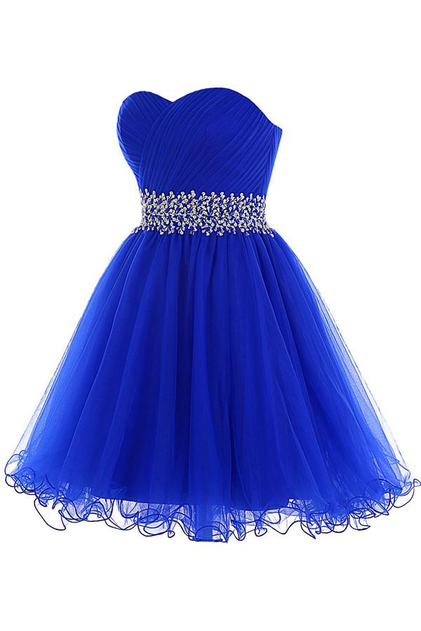 Royal Blue Beaded Tulle Prom Dresses Homecoming Dress ED42