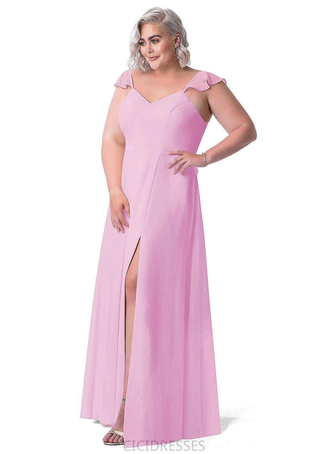 Rose Natural Waist Floor Length Sleeveless A-Line/Princess Spaghetti Staps Bridesmaid Dresses