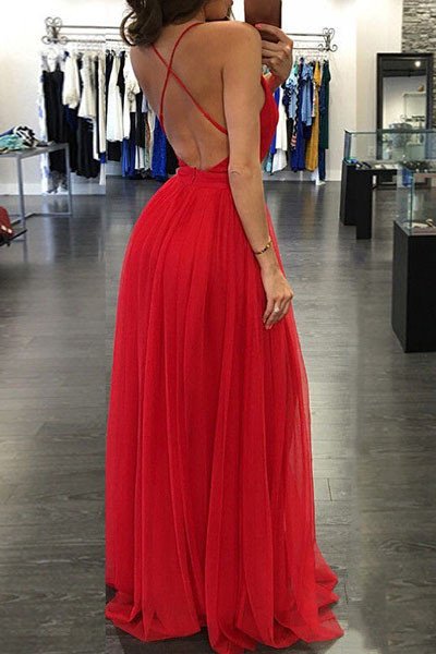 2024 Gorgeous Red Sexy Deep V-Neck A-Line Prom Dresses