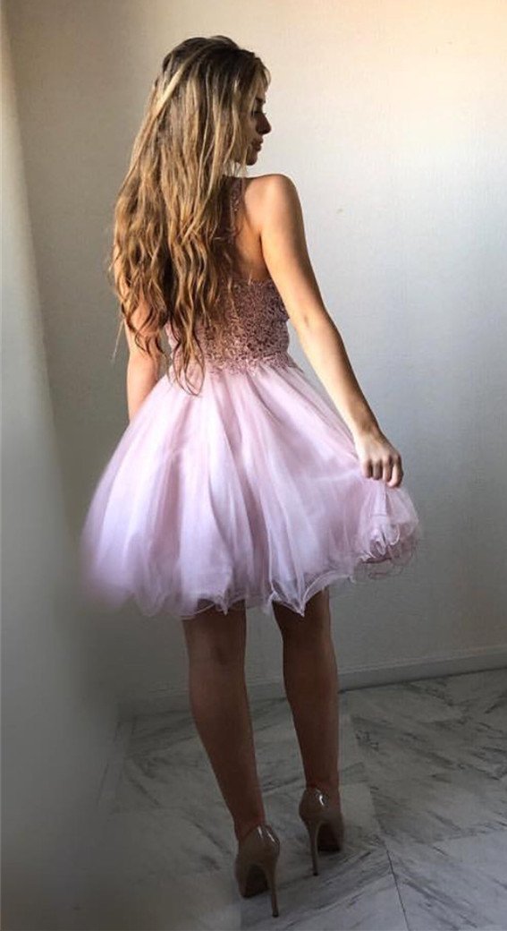 Cheap A Line V Neck Lilac Organza Knee Length Short Prom Dresses