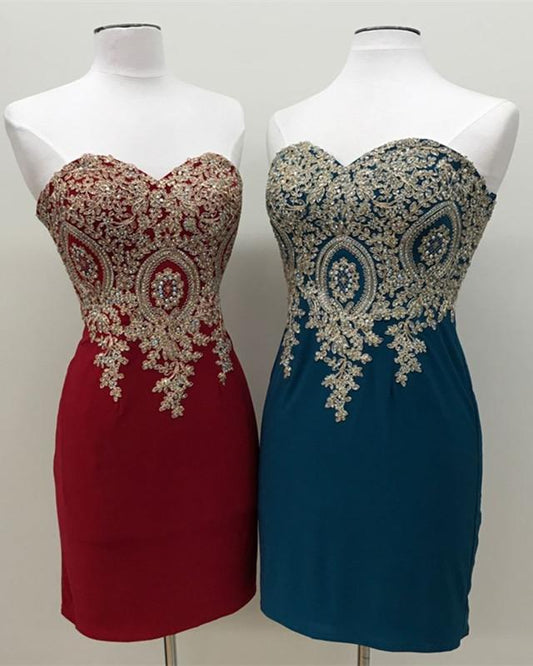 2024 New Arrival Sweetheart Knee Length Sheath Short Prom Dresses With Appliques