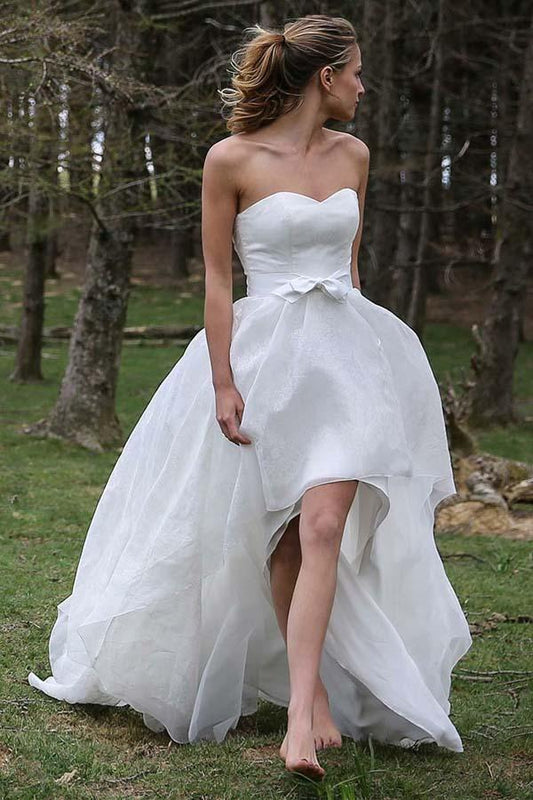 Cute A Line Organza High Low Sweetheart Bowknot Wedding Dresses