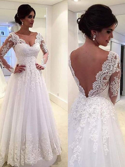 2024 Elegant A Line Long Sleeves Sweetheart Lace Wedding Dresses
