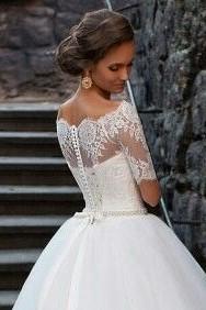 2024 Elegant A Line Tulle Off Shoulder Lace Wedding Dresses With Short Sleeves