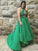 2022 New Arrival A Line Emerald Halter Backless Long Lace Plus Size Prom Dresses