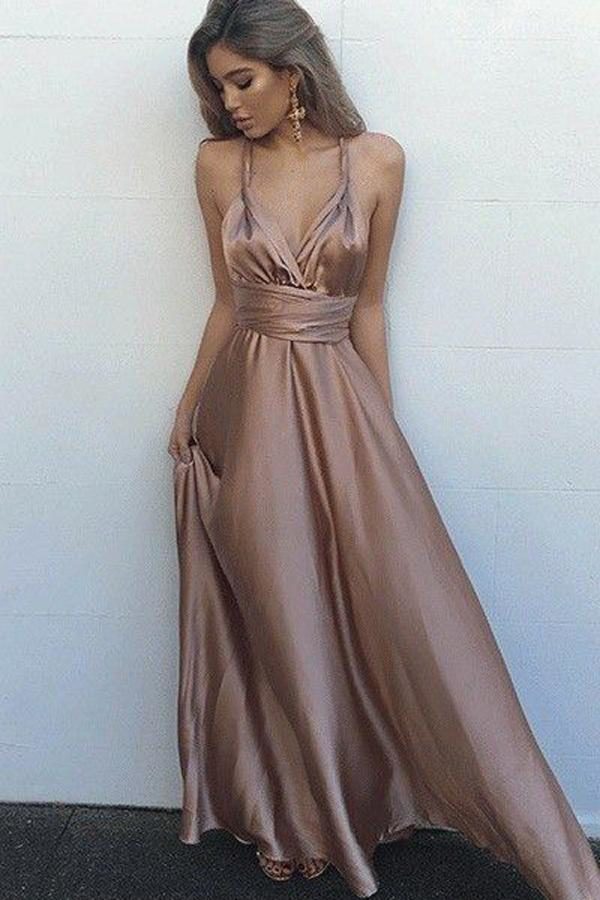Cheap Sweetheart Elastic Satin Rose Gold Lace Up Halter A Line 2024 Backless Prom Dresses