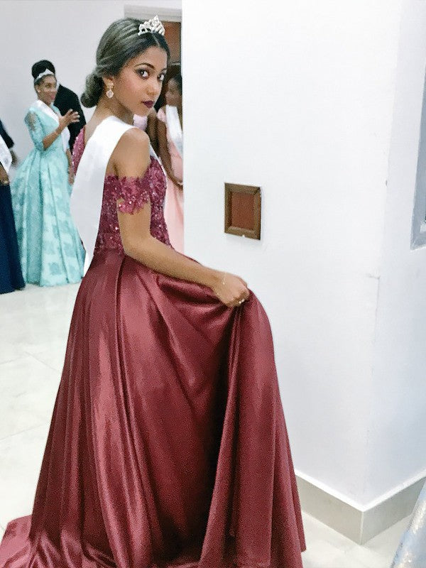 2024 Cheap A Line Satin One Shoulder See Through Long Burgundy Prom Dress With Appliques