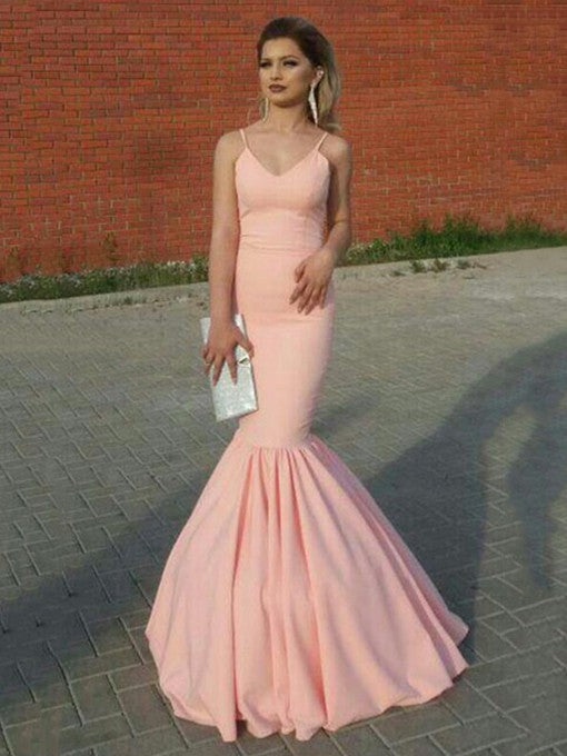 Sexy Pink Mermaid V Neck Pleated Long 2024 Prom Dress