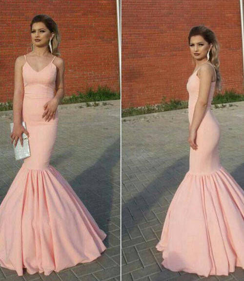 Sexy Pink Mermaid V Neck Pleated Long 2024 Prom Dress