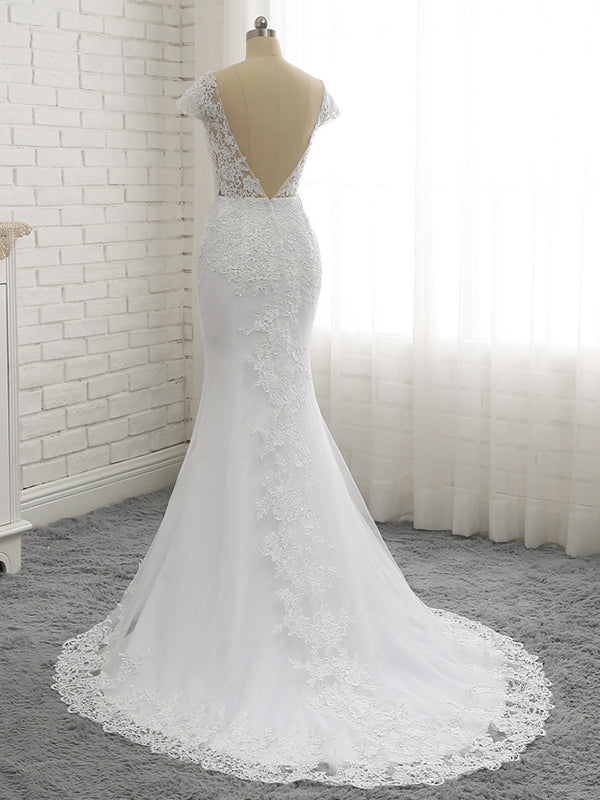 Regular Sweetheart Applique Beading A Line Backless Lace Wedding Dresses
