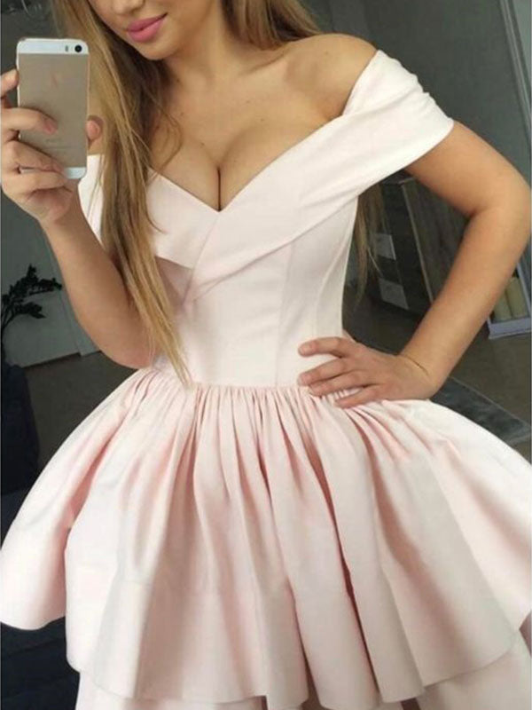 Ball Gown Layers Off-The-Shoulder V Neck Cut Short Mini Homecoming Dresses