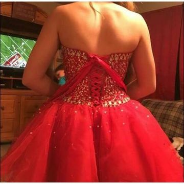 Red Strapless Sweetheart A Line Rhinestone Organza Backless Sparkle Homecoming Dresses