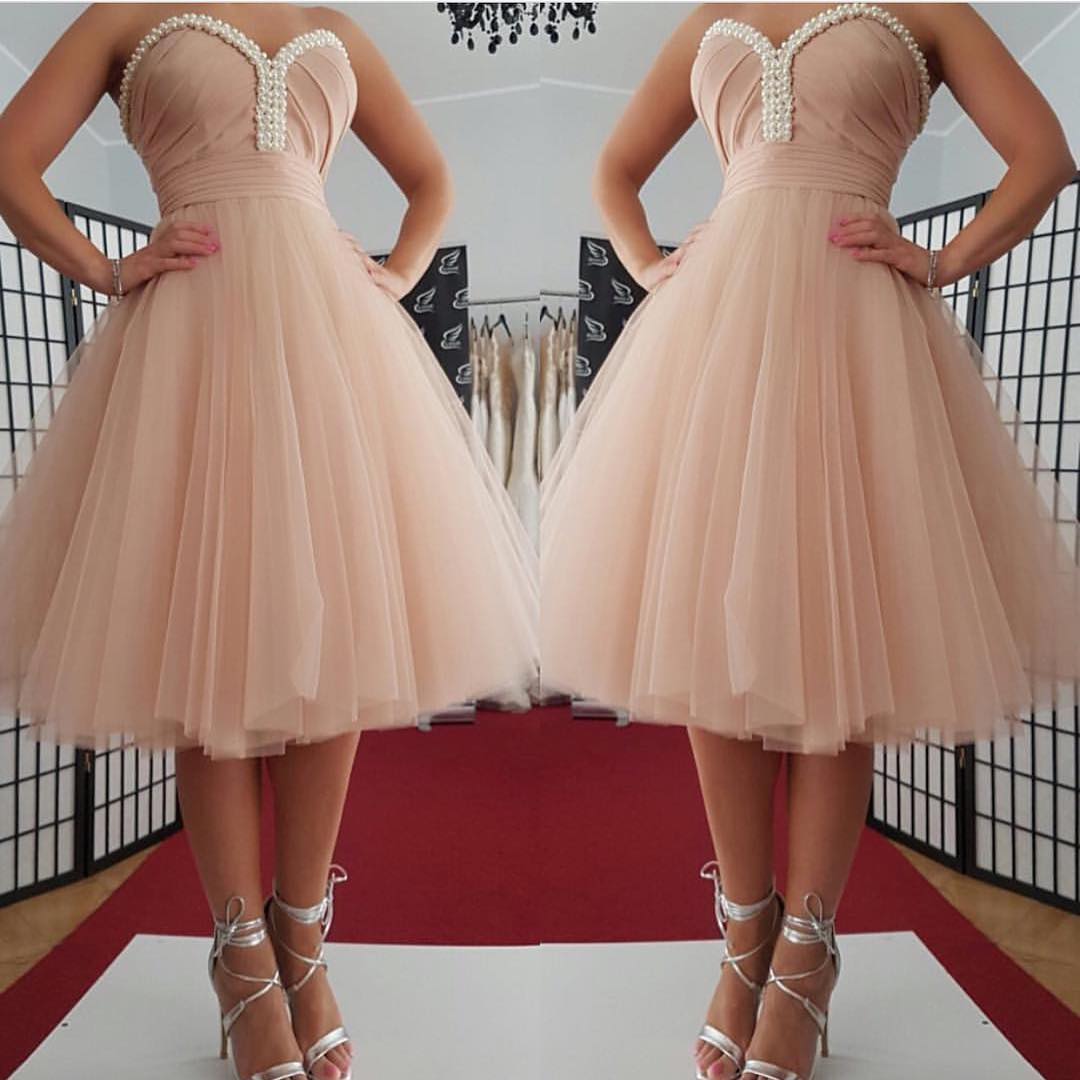 Pearls Strapless Sweetheart Backless A Line Tulle Pleated Ruched Homecoming Dresses