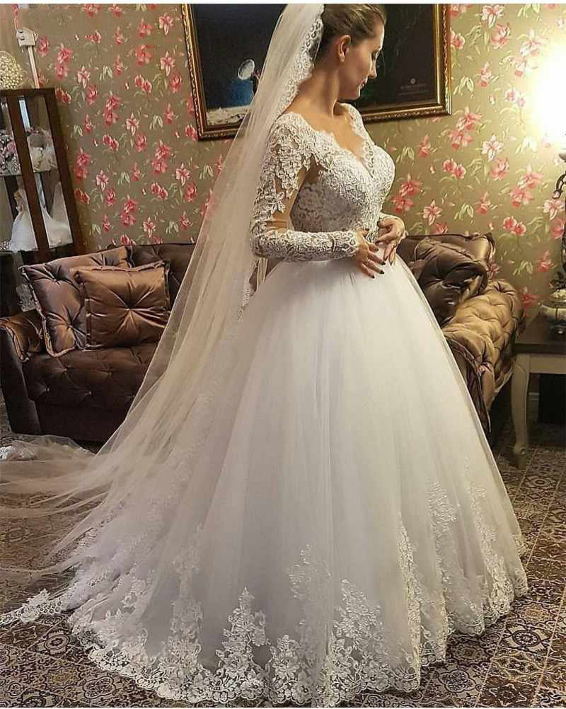 2024 Elegant Wedding Dresses Long Sleeves Sweetheart Lace Beaded Ball Gown Bridal Gowns