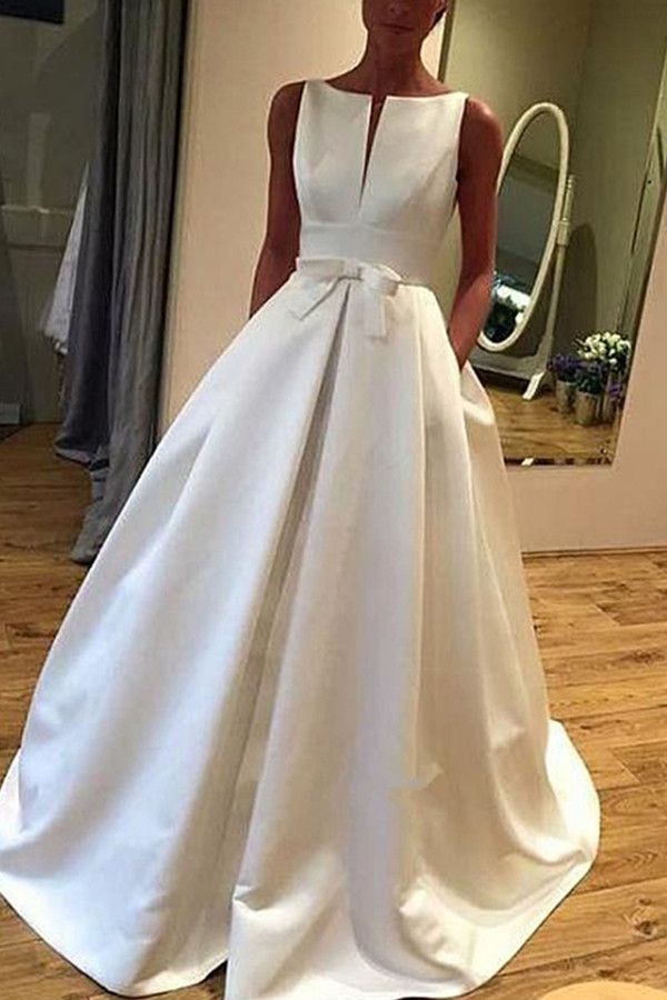 2024 Elegant Wedding Dresses Princess A-Line Satin Bowknot Ivory Split Front Bridal Gowns