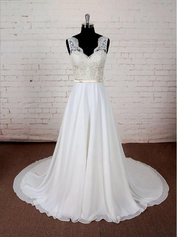 2024 Wedding Dresses High Quality Princess A-Line Chiffon Backless Beaded Beach Bridal Gowns