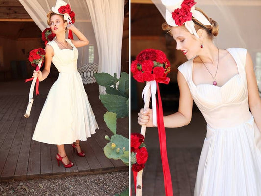 2024 Cheap Wedding Dresses Princess A-Line Satin Tea Length Capped Sleeves Short Bridal Gowns