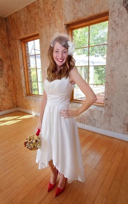 2024 Classic Wedding Dresses Princess A-Line Elastic Satin Sweetheart High Low Tea Length Short Bridal Gowns