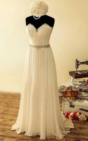 2024 Elegant Wedding Dresses Princess A-Line Sweetheart Chiffon Lace Beaded Sash Beach Bridal Gowns