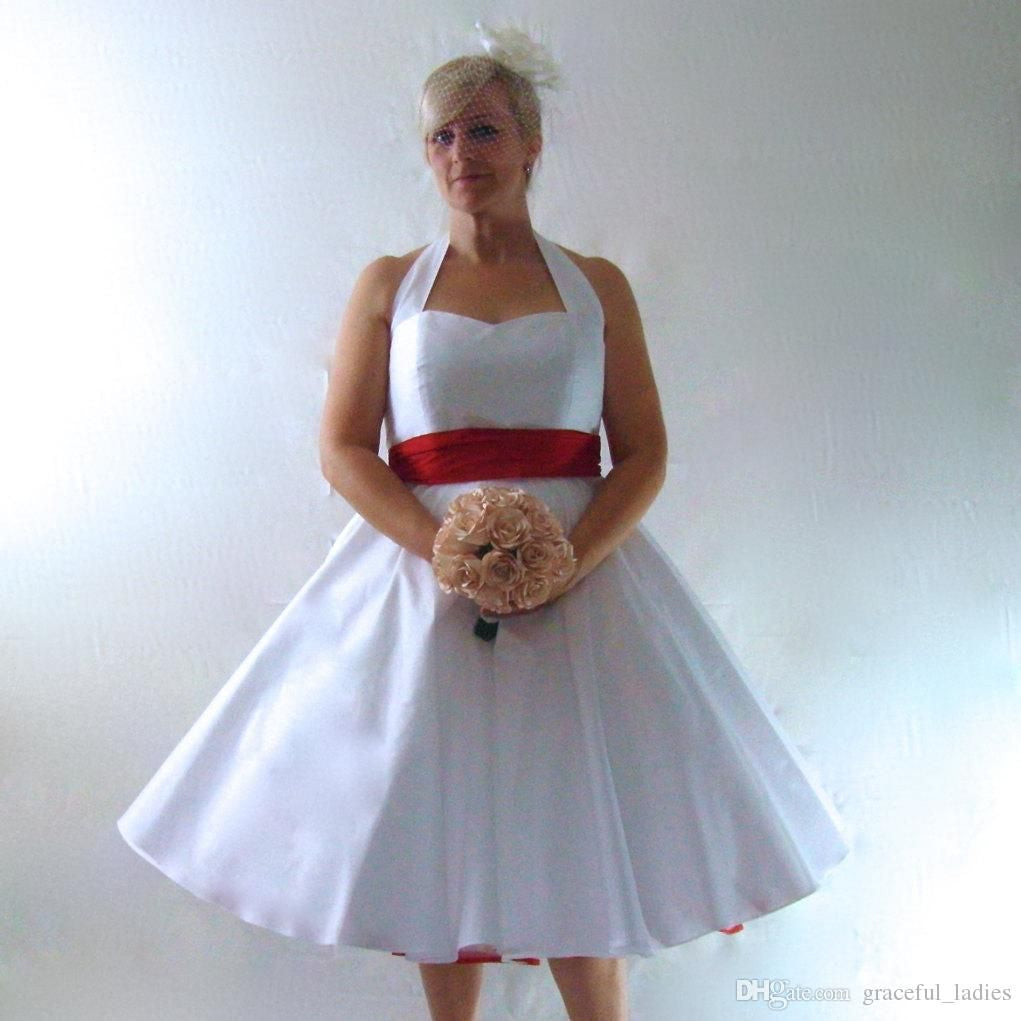 2024 Classic Wedding Dresses Princess A-Line Satin Halter Sweetheart Tea Length Short Anniversary Bridal Gowns