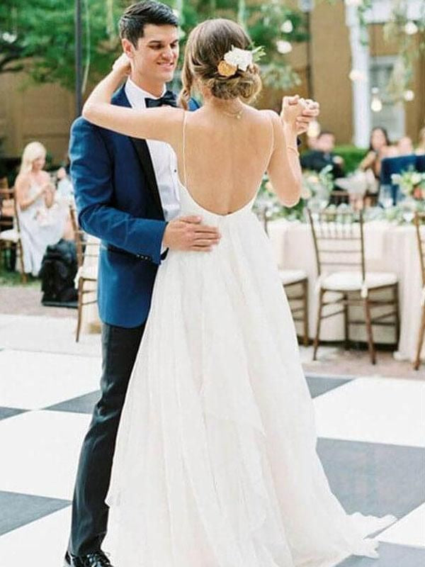 2024 Cheap Wedding Dresses Princess A-Line V-Neck Backless Spaghetti Straps Organza Beach Bridal Gowns