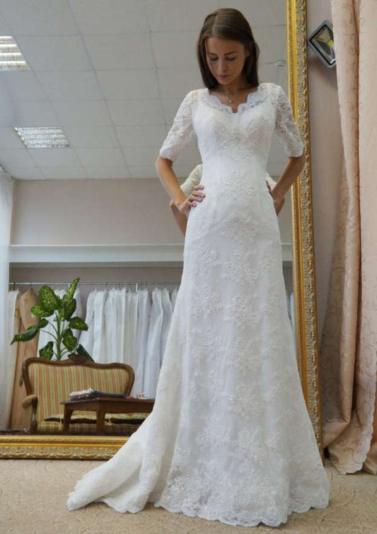 2024 Cheap Wedding Dresses Sweetheart Half Sleeves Lace Princess A-Line Classic Bridal Gowns
