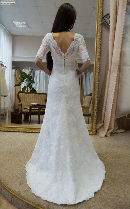 2024 Cheap Wedding Dresses Sweetheart Half Sleeves Lace Princess A-Line Classic Bridal Gowns