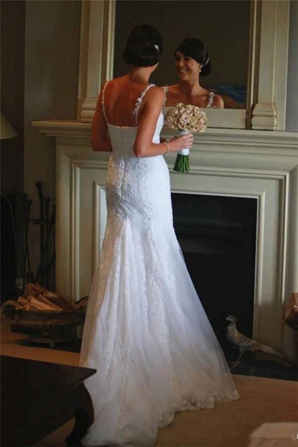 2024 Amazing Wedding Dresses Sheath Sweetheart Spaghetti Straps Lace Classic Bridal Gowns
