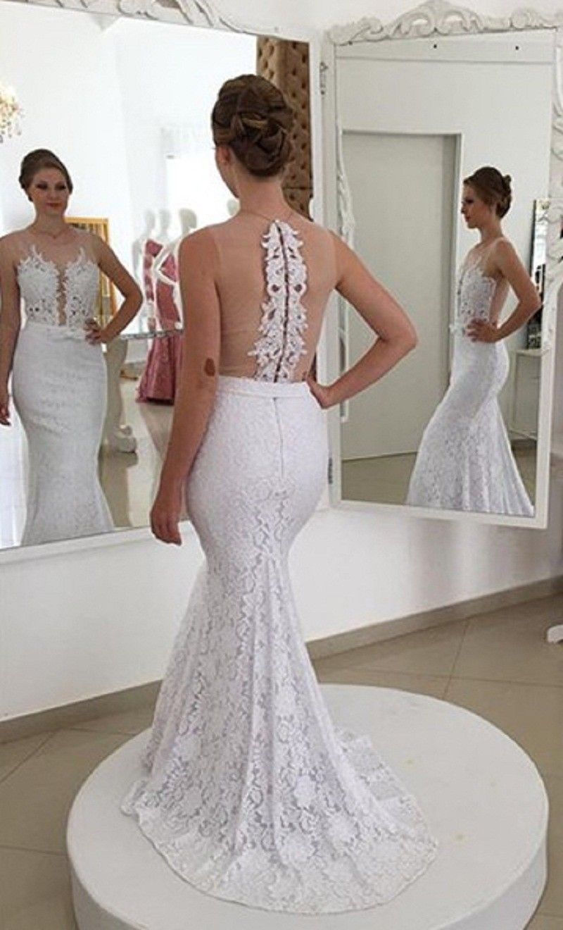 2024 Mermaid Wedding Dresses See Through Back Lace Beaded Bridal Gowns
