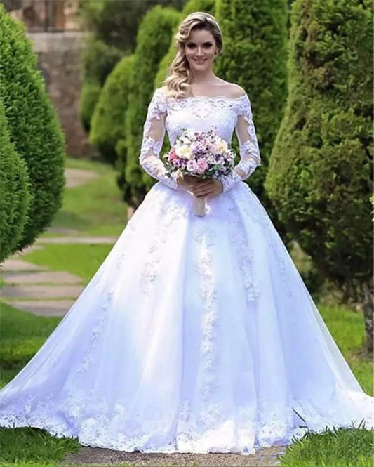 2024 Amazing Wedding Dresses White Off Shoulder Long Sleeves Ball Gown Bridal Gowns