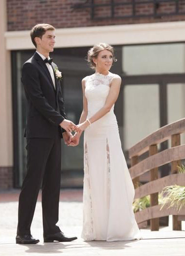 2024 Cheap Wedding Dresses Lace Sheath Side Slit Floor Length Long Bridal Gowns