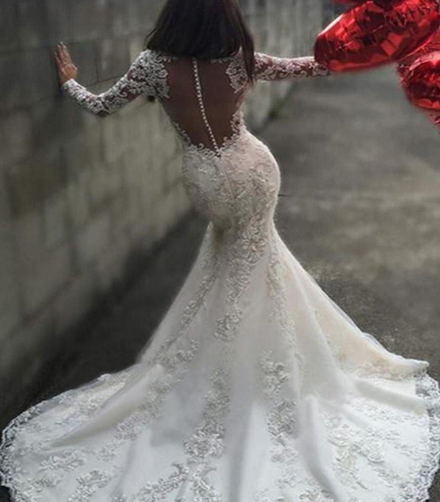 2024 Mermaid Newly Wedding Dresses Long Sleeves See Through Back Sweetheart