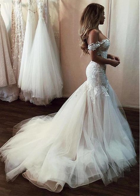 2024 Mermaid Wedding Dresses Sweetheart Lace Tulle Off Shoulder Lace Hot Sale