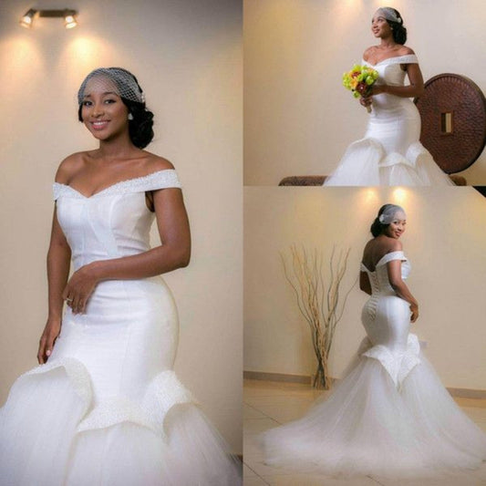 2024 Amazing Wedding Dresses Mermaid Off Shoulder White Plus Size