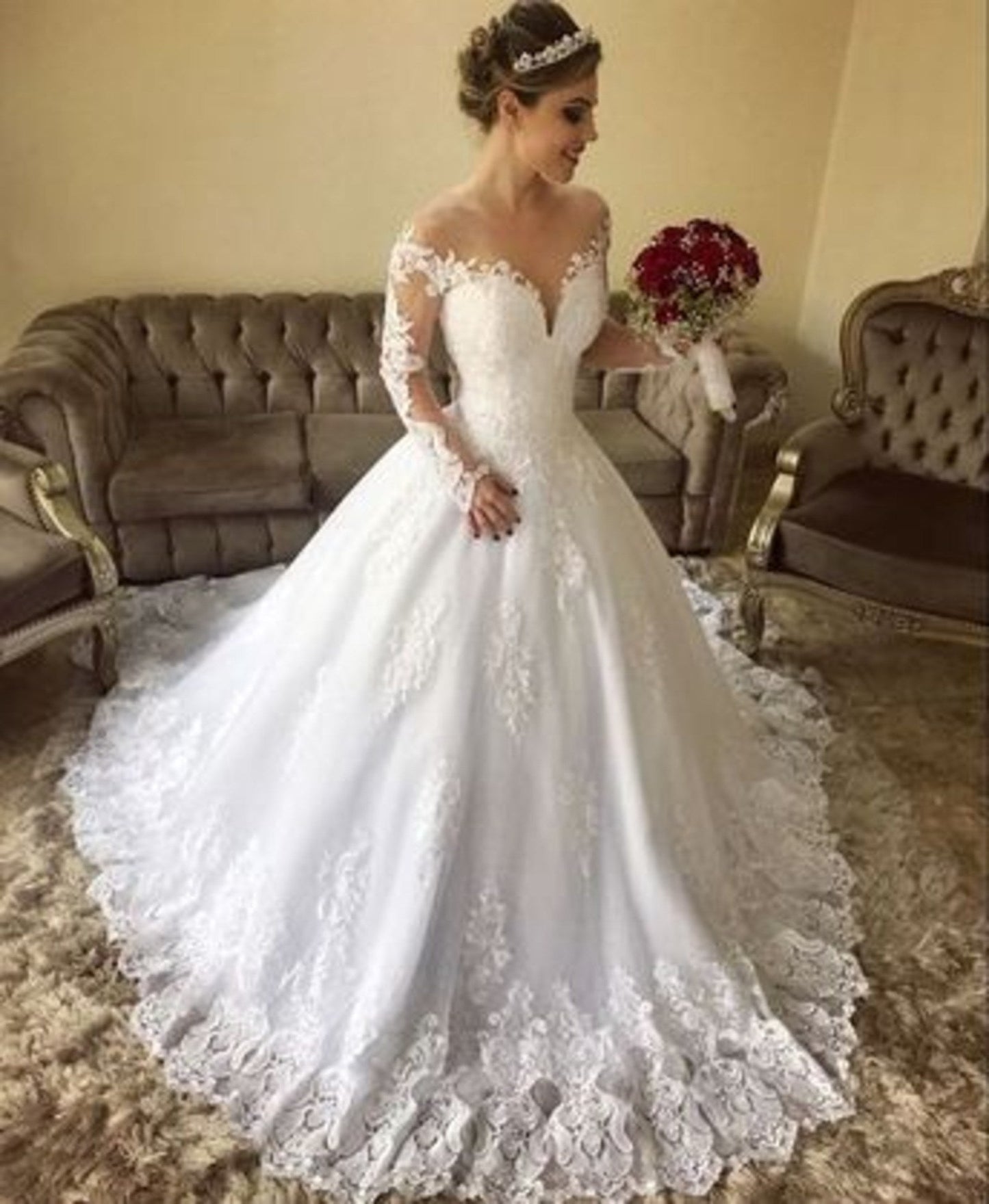 2024 New Arrival Wedding Dresses Long Sleeves Off Shoulder Sweetheart Lace Ball Gown