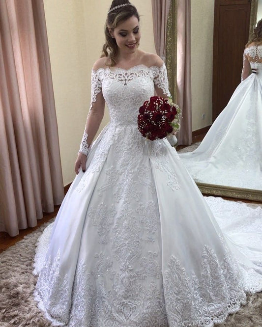 2024 Amazing Wedding Dresses Long Sleeves Off Shoulder Lace Ball Gown