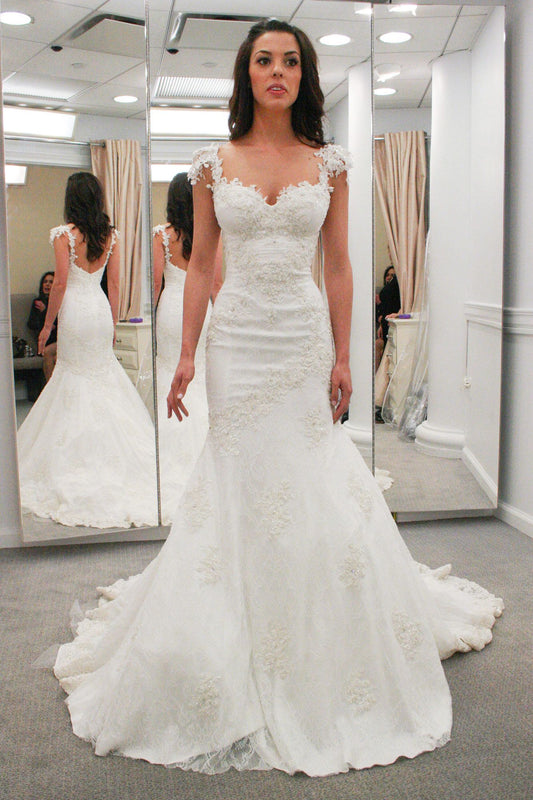 2024 Amazing Wedding Dresses Mermaid Sweetheart Capped Sleeves Lace