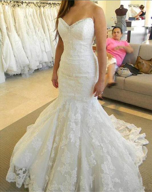 2024 Amazing Wedding Dresses Mermaid Sweetheart Lace Beaded Long