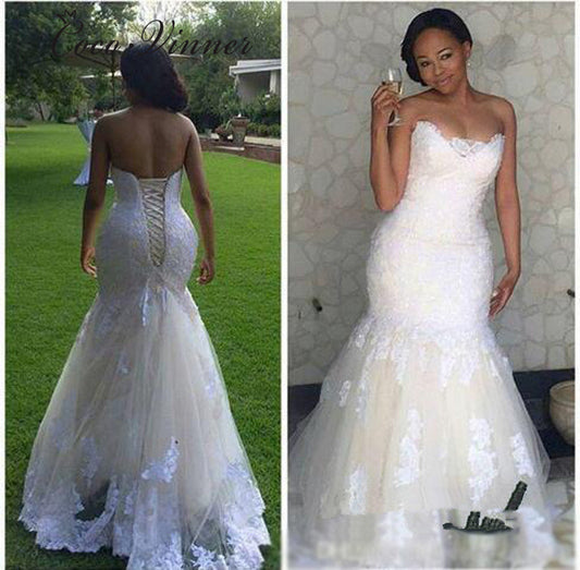 2024 Cheap Wedding Dresses Mermaid Sweetheart Tulle Lace Up Vintage Lace