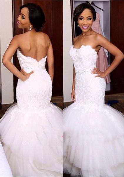 2024 Amazing Wedding Dresses Mermaid Sweetheart Layered Tulle Beaded