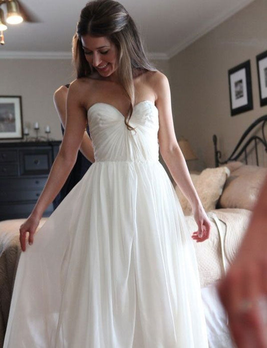 2024 Cheap A-Line Wedding Dresses Chiffon Floor Length Sweetheart Beach
