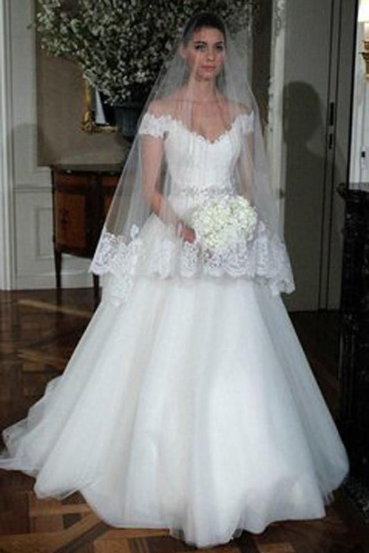 2024 Elegant Wedding Dresses A-Line Cheap Off Shoulder Sweetheart Tulle