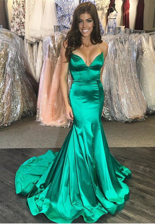 2024 Sexy Mermaid Prom Dresses Elastic Satin Hunter Green Sweetheart Strapless