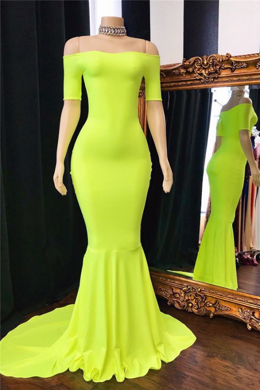 2024 Cheap Prom Dresses Mermaid Short Sleeves Off Shoulder Lime Green