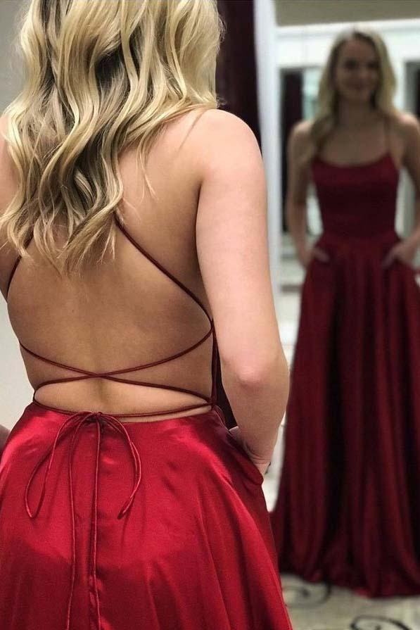 2024 Charming Prom Dresses A Line Elastic Satin Red Backless Lace Up Back Halter