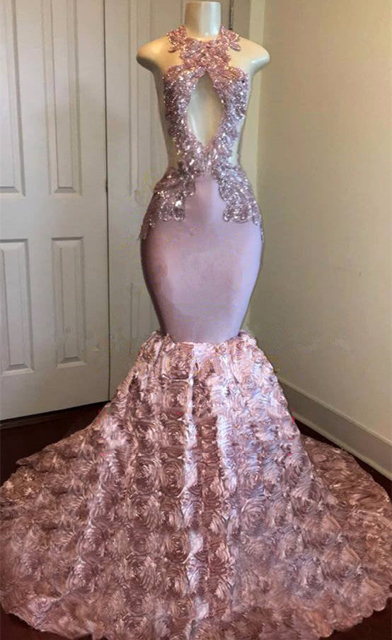 2024 Sexy Mermaid Prom Dresses Dusty Rose Open Front Rose With Appliques