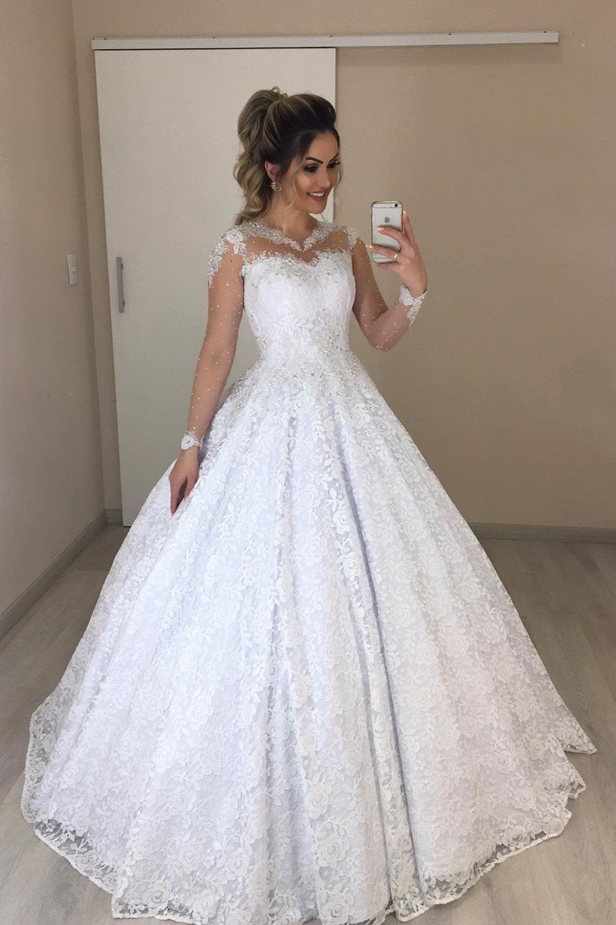Lace Ball Gown Long Sleeves Wedding Dresses 2024